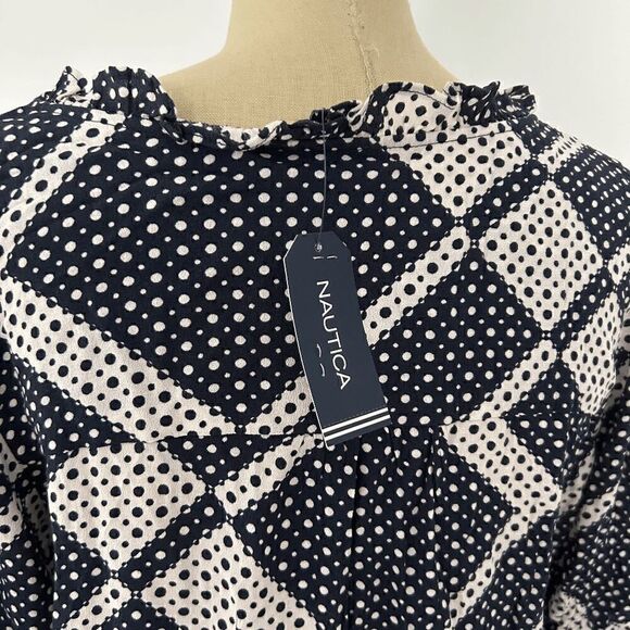 Nautica Scarf Dot Print Split Neck Top M - Picture 7 of 8